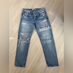 MOUSSY VINTAGE Distressed Blue Straight Leg Japanese Mid Rise Denim Jeans
